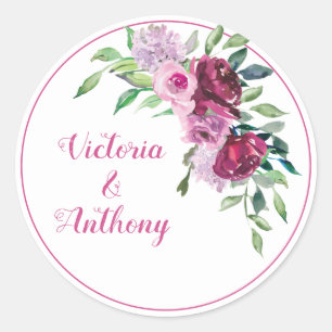 Adesivo Redondo Casamento de Script Floral Rosa Elegante