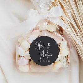 Adesivo Redondo Casamento de Script Manuscrito Preto e Branco Mode