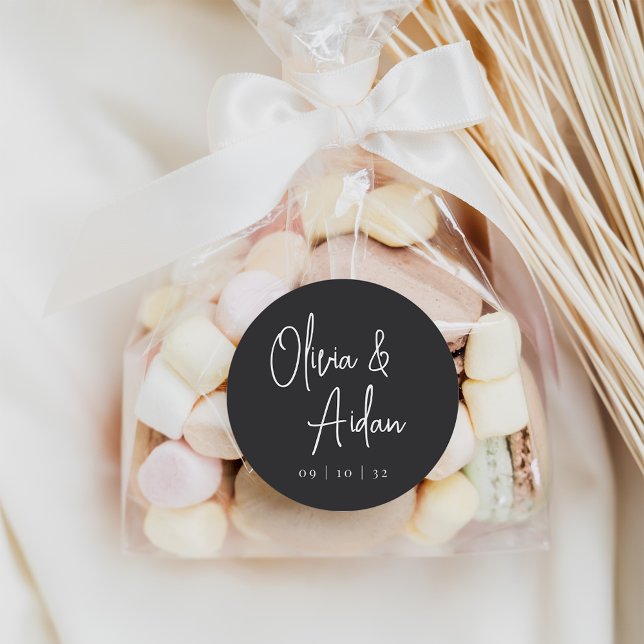 Adesivo Redondo Casamento de Script Manuscrito Preto e Branco Mode (Criador carregado)