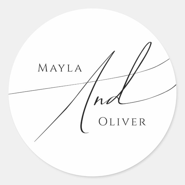 Adesivo Redondo Casamento de Script Minimalista Whimsical (Frente)