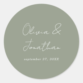 Adesivo Redondo Casamento de Script Verde de Sage Mínimo Simples