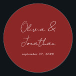 Adesivo Redondo Casamento de Script Vermelho Simples e Mínimo Burg<br><div class="desc">Adesivo Clássico Redondo Clássico de Casamento com Script Vermelho Mínimo Simples</div>