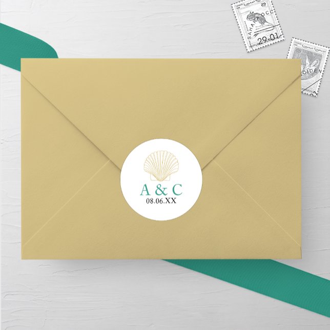 Adesivo Redondo Casamento de Seashell Minimalista (Criador carregado)