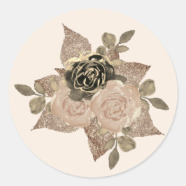 Adesivo Redondo Casamento de Sepia com Glitter Dourado Floral de W