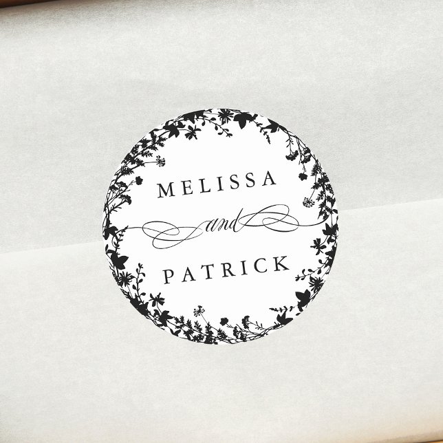 Adesivo Redondo Casamento de Silhouette Silhouette de Flor Selvage (Criador carregado)