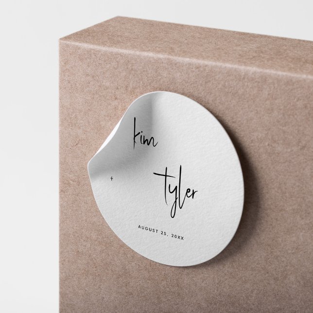Adesivo Redondo Casamento de simples nomes modernos minimalista (Criador carregado)