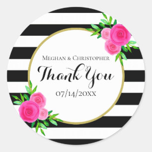 Adesivo Redondo Casamento De Stripes Florais Modernas De Watercolo