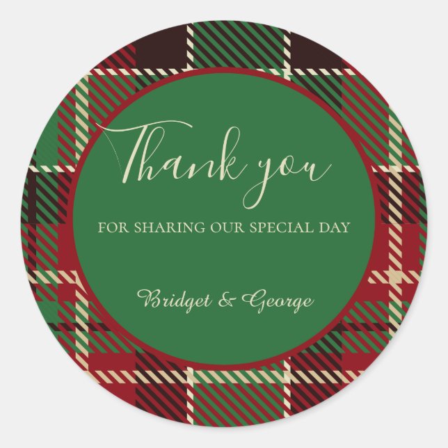 Adesivo Redondo casamento de tartan celta escocês vermelho-verde (Frente)