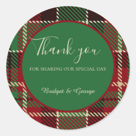 Adesivo Redondo casamento de tartan celta escocês vermelho-verde