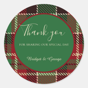 Adesivo Redondo casamento de tartan celta escocês vermelho-verde