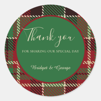 Adesivo Redondo casamento de tartan celta escocês vermelho-verde