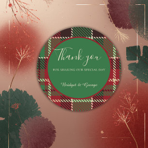 Adesivo Redondo casamento de tartan celta escocês vermelho-verde