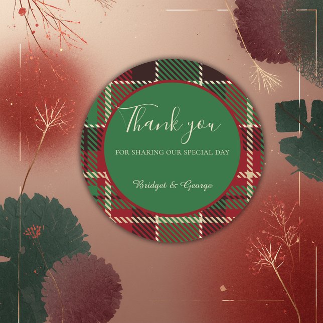 Adesivo Redondo casamento de tartan celta escocês vermelho-verde (Criador carregado)