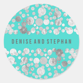 Adesivo Redondo Casamento de Teal e Silver Confetti