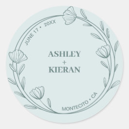Adesivo Redondo Casamento de Teal Floral Elegante