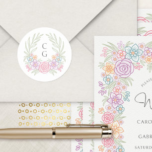 Adesivo Redondo Casamento de terra de Crest, de flor selvagem, cor