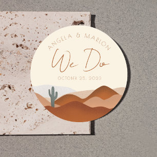 Adesivo Redondo Casamento de Terracota no Deserto Boho Moderno