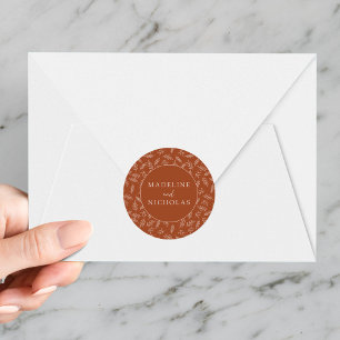 Adesivo Redondo Casamento de Terracotta Botânica Minimalista Moder