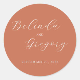 Adesivo Redondo Casamento de Terracotta Elegant Script Calliografi