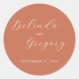 Adesivo Redondo Casamento de Terracotta Elegant Script Calliografi