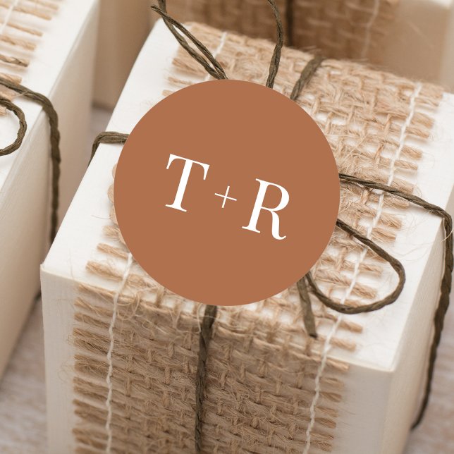 Adesivo Redondo Casamento de Terracotta Simples Monogrammed (Criador carregado)