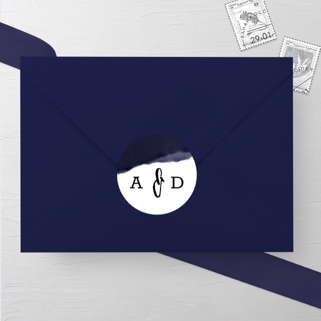 Adesivo Redondo Casamento de Traço de Pincel de Aquarela marinho (Criador carregado)