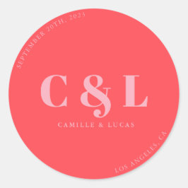 Adesivo Redondo Casamento de Trendência Retro Pink