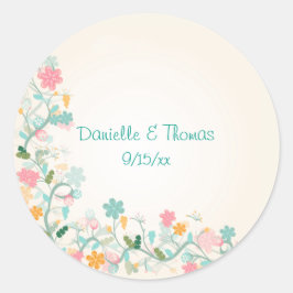 Adesivo Redondo Casamento de Turquesa Verde Cor Floral Rosa-Rosa