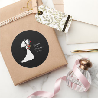 Adesivo Redondo Casamento de Tuxedo Suit & Bride Silhouette