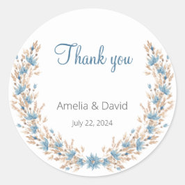 Adesivo Redondo Casamento de Verão Blue Wildflower Grass Wreath