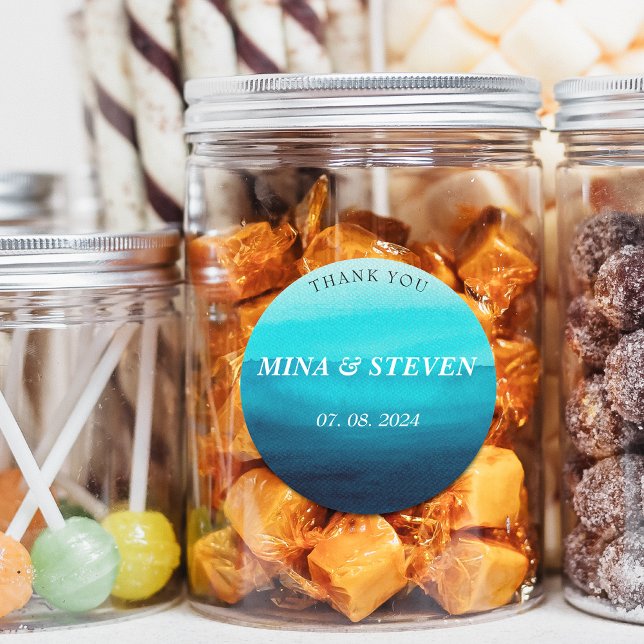 Adesivo Redondo Casamento de verão com água azul (Criador carregado)