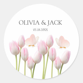 Adesivo Redondo Casamento de Verão com flores e borboletas, cor-de