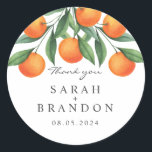 Adesivo Redondo Casamento de Verão com Folha de Laranja Laranja Aq<br><div class="desc">Casamento de Verão com Folha de Laranja Laranja Aquosa</div>