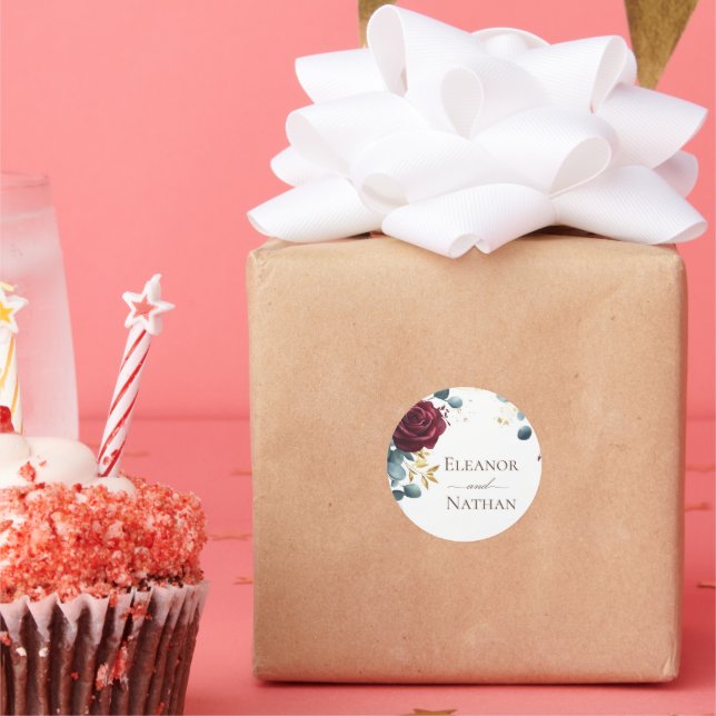 Adesivo Redondo Casamento de Verão com Rosa Primavera de Burgundy (Festa)