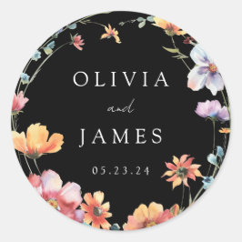 Adesivo Redondo Casamento de Verão de Black Wildflower