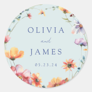 Adesivo Redondo Casamento de Verão de Blue Wildflower