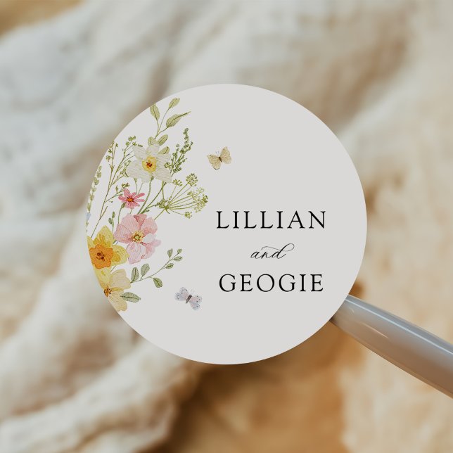 Adesivo Redondo Casamento de Verão de Primavera de Flor Selvagem M (Criador carregado)