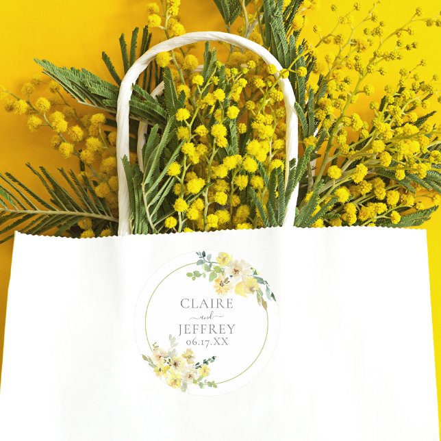 Adesivo Redondo Casamento de Verão Verde de Sage Floral Amarelo De (Criador carregado)