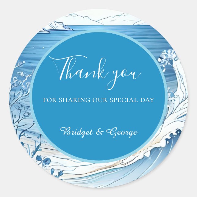 Adesivo Redondo casamento de vibe na costa azul (Frente)