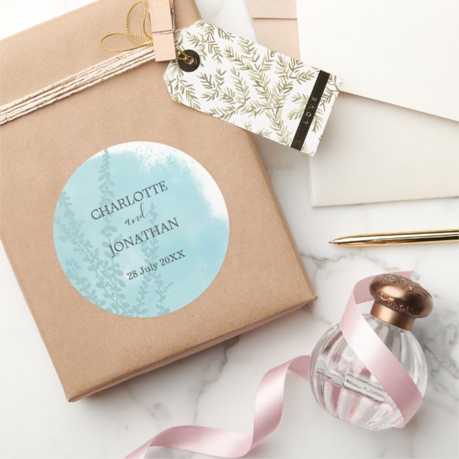 Adesivo Redondo Casamento de Wash com Aqua Blue Botanical (Presentear)