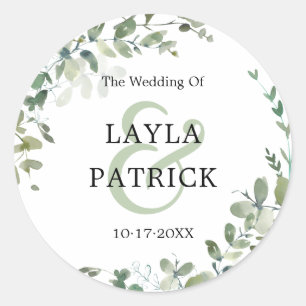 Adesivo Redondo Casamento de Watercolor Eucalyptus Greenery