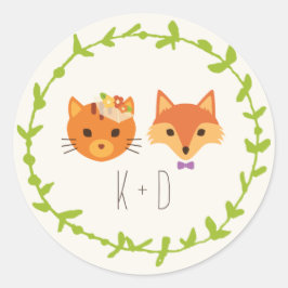 Adesivo Redondo Casamento de Whimsland Woodland Cat & Fox