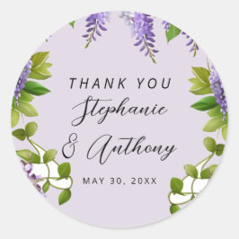 Adesivo Redondo Casamento de Wisteria Púrpura Botânica
