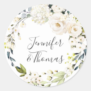 Adesivo Redondo Casamento de Wreath Floral Branco