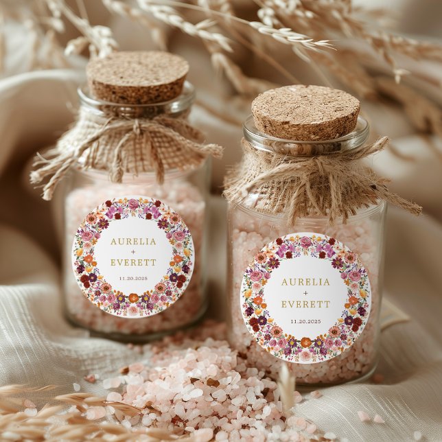 Adesivo Redondo Casamento de Wreath Floral Floral de Flor de Brigh (Criador carregado)