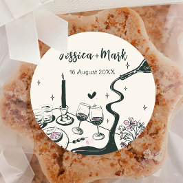 Adesivo Redondo Casamento Desenhado à Mão Caprichoso