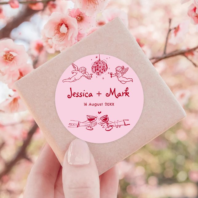 Adesivo Redondo Casamento Desenhado à Mão Funky Disco (Criador carregado)