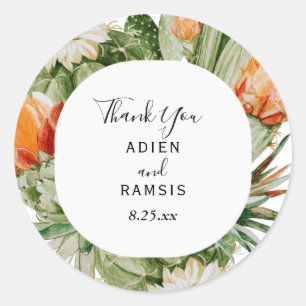 Adesivo Redondo Casamento Do Deserto De Cactus Floral Obrigado Sti