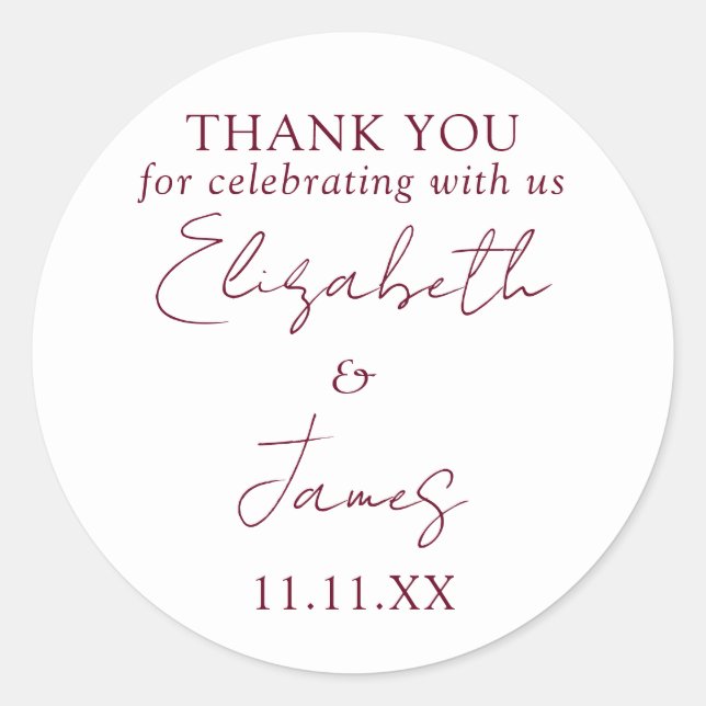 Adesivo Redondo Casamento Do Escrito Vermelho Elegante Burgundy Ob (Frente)