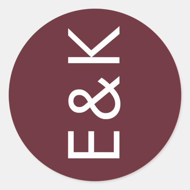 Adesivo Redondo Casamento do Grande Monograma do Burgundy Maroon M (Frente)